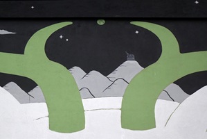 An observatory on the mountain. My question: there is a white dot in it, isn't there? Answer: someone is making coffee in the kitchen!