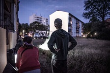 Murat recorded how the façade was illuminated at night with the projection of the sketch after which Natalia painted the first outlines on the wall of the house.Murat recorded how the façade was illuminated at night with the projection of the sketch after which Natalia painted the first outlines on the wall of the house.